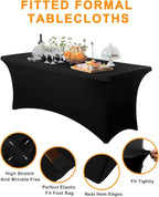 Spandex Table Cover 2 Pack 8FT Black Fitted Tablecloths,Washable Wrinkle Resistant Stretch Table Cloth Rectangle for Vendor Booth Display Items,Party Supplies for Adults,Wedding Decorations,Banquet