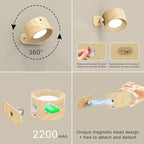 3Pack Battery Operated Wall Sconce, 3 Color Modes 3 Brightness Levels 360°Rotation Lighting Timer Touch & Remote Control, Wall Mounted Lamp LED Wall Lights for Bedroom Reading Bedside (Wood)