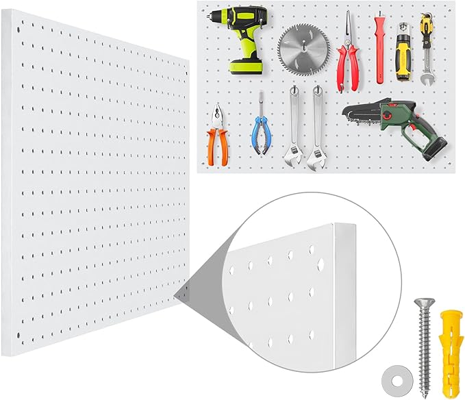 Peg Board, 4 Pack Metal Pegboard Panels White Pegboards Wall Organizer with Frame Large Heavy Duty Peg Board with Hooks for Walls Home, Garage Tool Storage, Office, Craft Room, Kitchen 24”×16”