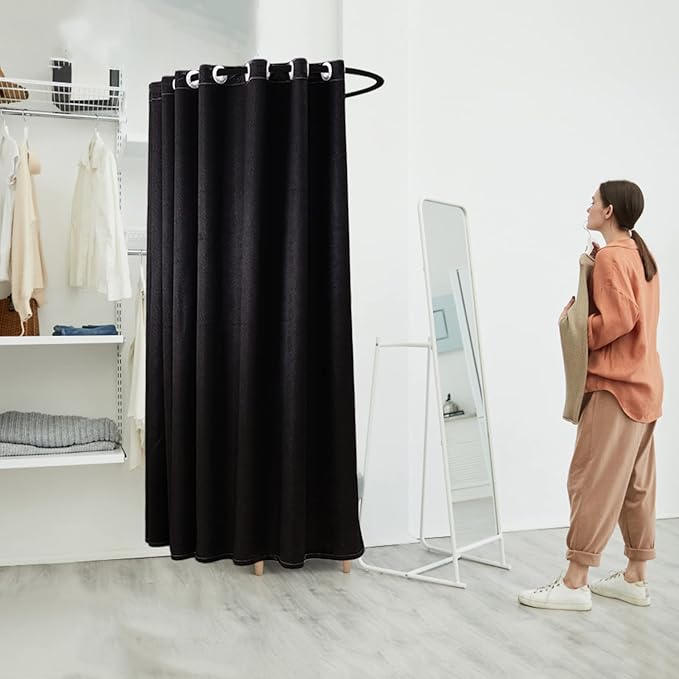 Fitting Room for Boutique, Portable Dressing Room Clothing Store, U-Shap Changing Room with Shading Curtain Privacy Screen for for Retail Store Kiosk Shop (Size:80x85x200cm,Color:Black)