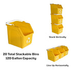 6 Gallon Stackable Recycling Bins for Homes, Garages, Offices Made of 100% Recycled Plastic - (Yellow, 20 Pack)