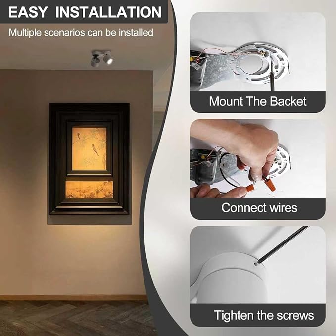 Spot Lights Indoor, Modern Art Display Accent Lights 3000-6000K Selectable, 20W Dual Head LED Spot Lights, CRI 98, 220° Directional, White Ceiling Spotlight for Kitchen, Plant, Living Room