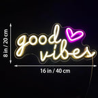 Good Vibes Neon Signs for Wall Decor, Good Vibes Neon Lights 16x8inch, USB Operated Warm White LED Signs for Bedroom, Room, Wall Decor, Birthday Party, Wedding, Salon, Bar, Home, Girl Cave