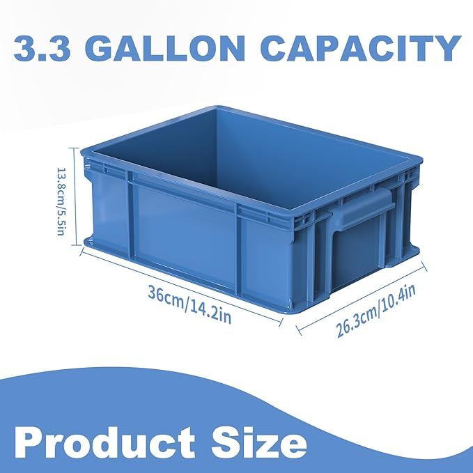 Heavy Duty Plastic Storage Bin, Stackable Organizer for Tools, Parts, and Hardware, Durable Storage Box for Factory, Workshop, And Garage, Blue, 3-Pack
