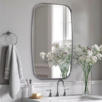ANDY STAR Brushed Nickel Bathroom Mirror, 24x40” Oblong Mirror with Stainless Steel Metal Frame, Silver Oval Vanity Mirror for Over Sink, Modern Anti Rust Wall Mounted