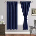 JIUZHEN Blackout Curtains for Bedroom - Thermal Insulated Room Darkening Rod Pocket Curtains for Living Room, Set of 2 Panels with Tiebacks, 38 x 63 Inch Length, Navy Blue