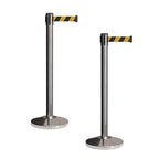 CCW Set of 2 Retractable Belt Barriers Stanchion, Polished Stainless Steel Post, RBB-100 (11 Foot Belt, Black and Yellow Diagonal Belt)