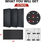 Pegboard, Metal Peg Board, Pegboards Wall Organizer with 57 Pcs Hooks, Sturdy Peg Board for Garage Tool Organization, Home & Office Wall Decoration (Black, 3 Pack)