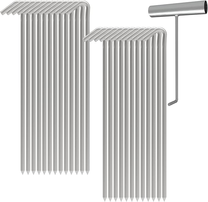 Metal Tent Stakes Heavy Duty 9 Inch with Puller Tool, 25 Pack Anti-Rust Galvanized Steel Ground Anchors Camping Tarp Stakes for Inflatables Outdoor Decorations