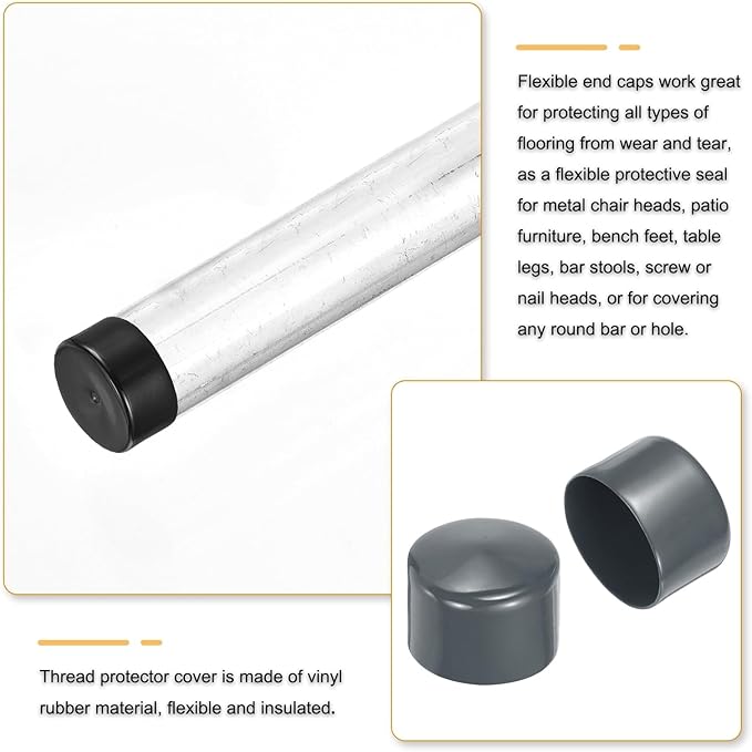 uxcell 10pcs Rubber End Caps 63mm(2 1/2 Inch) ID Vinyl Round End Cap Cover Screw Thread Protector Dark Grey