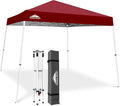 EAGLE PEAK 10x10 Slant Leg Pop-up Canopy Tent Easy One Person Setup Instant Outdoor Beach Canopy Folding Portable Sports Shelter 10x10 Base 8x8 Top (Burgundy)