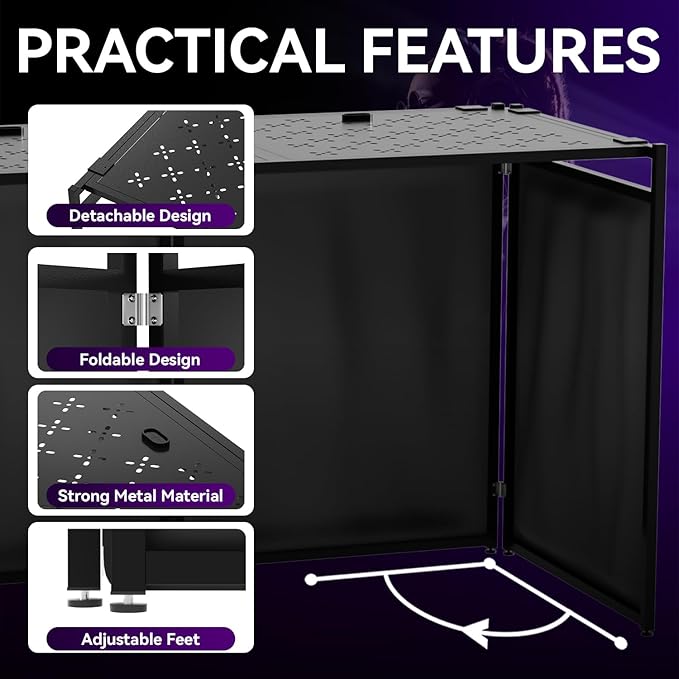 Portable DJ Booth Table,56''x28" Foldable DJ Table Stand Portable with White & Black Scrim,Adjustable D J Facade Tabl e Station Metal Frame D J Tabl e with Cable Hole for Private Events, Clubs, Bars
