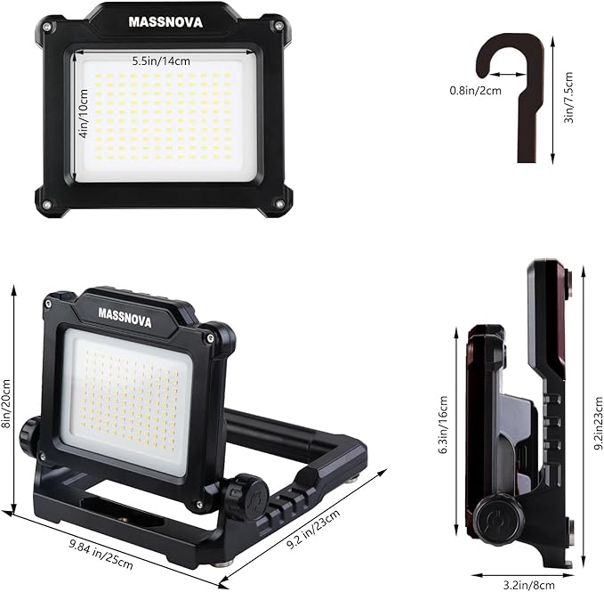 4000LM 25W Cordless Work Light with Tripod Stand, Super Bright, Compatible with Dewalt, Makita and Milwaukee 18-21V Power Battery, Brightness Adjustable, Flicker Free
