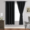 JIUZHEN Blackout Curtains for Bedroom– Thermal Insulated,Noise Reducing Room Darkening Rod Pocket Curtains for Living Room, Set of 2 Panels with Tiebacks, 42 x 72 inch Long, Black