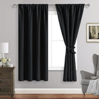JIUZHEN Blackout Curtains for Bedroom– Thermal Insulated,Noise Reducing Room Darkening Rod Pocket Curtains for Living Room, Set of 2 Panels with Tiebacks, 42 x 72 inch Long, Black