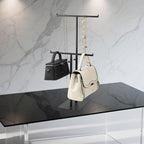 Purse Display Stand Jewelry Towers, Black Double T-Shaped Tabletop Stainless Steel Hook Hanging Adjustable Height Handbag Holder for Organizer Luxury Bags Necklaces Home Store Boutique Retail Closet