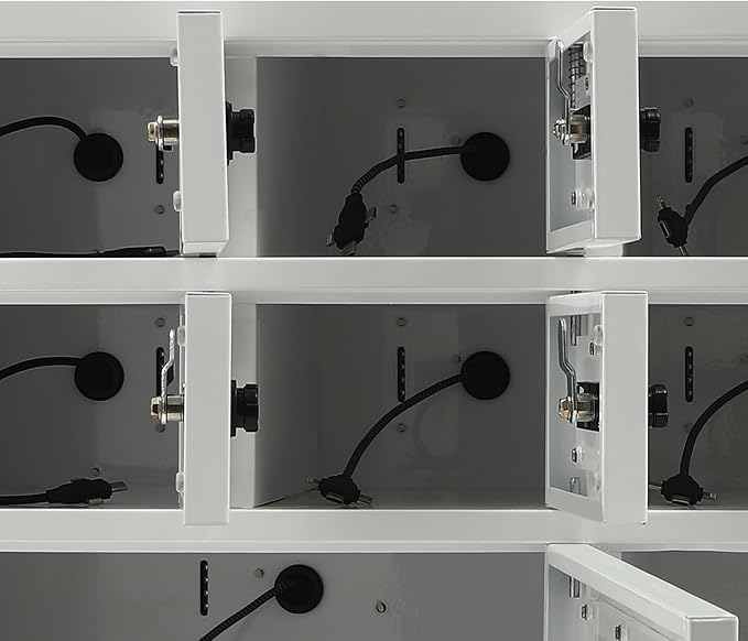 10 Slots Cell Mobile Phone Steel Locker with Combination Lock, Cellphone Charging Station with 3 in 1 Charging Ports for Most Phones, Cellphone Locker for Schools, Conference Rooms, and Offices