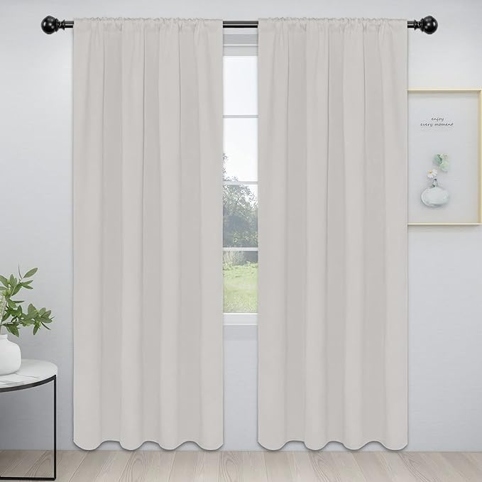 Easy-Going Rod Pocket Blackout Curtains for Bedroom, Room Darkening Window Curtains for Living Room, Thermal Insulated Noise Reduction Solid Window Drapes, 2 Panels (42x84 in, Light Linen)