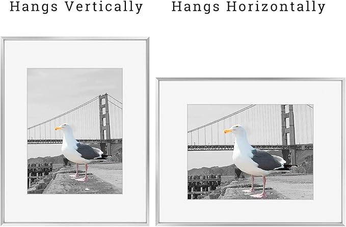 Frametory, 16x20 Metal Picture Frame with Mat for 11x14 Picture & Real Glass, Aluminum Photo Frame Collection (Silver, 2 Pack)