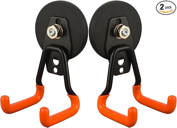 MUTUACTOR Updated Magnetic Hooks Heavy Duty,20lbs Anti-Scratch Strong Garage Magnet Hook,2PCS Anti-Slip Magnetic Tool Hooks for Organizing Cordless Impact Drivers Garden Shovel Tool Box