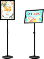 GUOHONG 2 Pack Sign Holder Adjustable Poster Stand Aluminum Snap Open Frame,Standing Floor Sign Stand for 11x17 Inch,Vertical and Horizontal View Sign