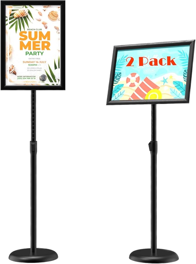 GUOHONG 2 Pack Sign Holder Adjustable Poster Stand Aluminum Snap Open Frame,Standing Floor Sign Stand for 11x17 Inch,Vertical and Horizontal View Sign