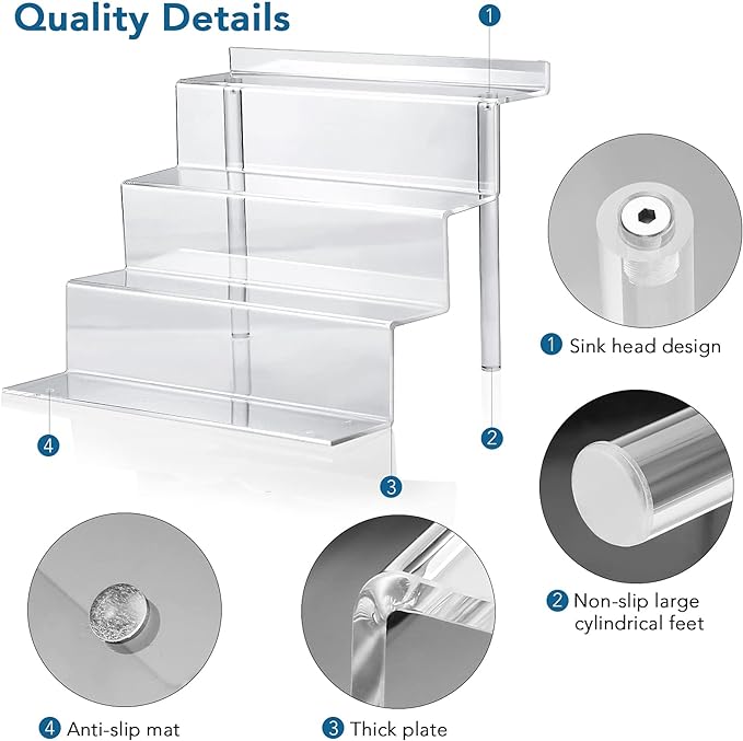 9 Inch Acrylic Shelf for Perfume Organizer in 2 Pack, 4 Tier Funko POP Shelves, Cologne Organizer Tiered Riser Display Stand, Acrylic Display for Decoration