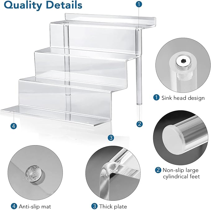 9 Inch Acrylic Shelf for Perfume Organizer in 3 Pack, 4 Tier Funko POP Shelves, Cologne Organizer Tiered Riser Display Stand, Acrylic Display for Decoration