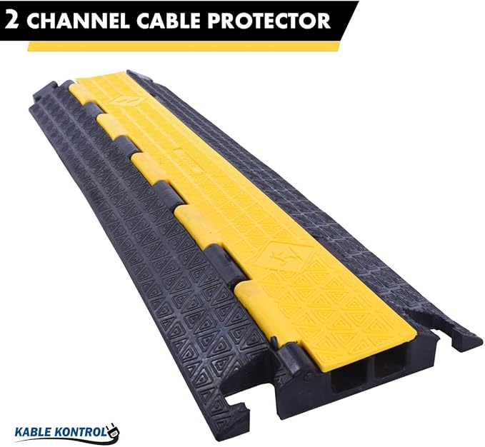 Kable Kontrol Atlas Cable Protector Wire Ramp - 2 Channel - 1 Pc - 39" Long Black & Yellow - 20,000 Lbs Load Capacity - Rubber Speed Bump Wire Protector Cord Cover - CP9972