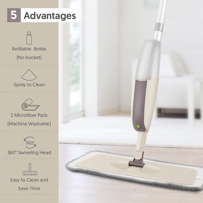 Spray Mops for Floor Cleaning: MEXERRIS Wet Mop with 3 Washable Pads for Swiffer Powermop - Floor Mop with Refillable Bottle - Home Commercial Dust Dry Mops for Hardwood Laminate Ceramic Tiles Wood