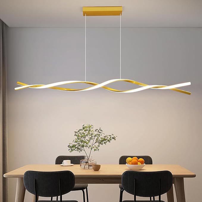 Modern Ceiling Pendant Light, with Remote Control Dimmable 3 Color Mode & Brightness Ceiling Lamp, Anti-Flicker Dining Light Fixture for Kitchen, Dining Room (Gold, 57IN)