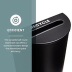 Safco Trash Can, 15 Gallon Garbage Bin with Dual Trash and Recycling Lids, Half Round, Black