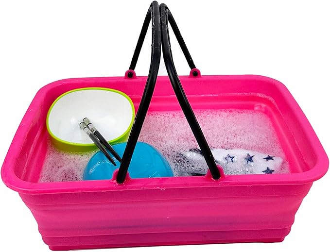 SAMMART Collapsible Basket with Handle 8L (2.1 Gallon) - Portable Outdoor Picnic Basket/Crate - Foldable Basin for Washing Dishes,Camping,Hiking (Rose Pink)