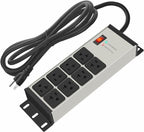 CCCEI Magnetic Heavy Duty Power Strip Surge Protector 20Amp, 12 Gauge High Amp Extension Outlets, Garage Wall Mount 8 Plug Metal Power Strip. 15FT, Grey, 5-15P Adapter 6-20R T-Slot 20a for Appliance
