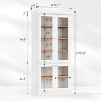 70.8" Bookshelf with Glass Doors, Farmhouse Modular Bookcase with 6-Tier Adjustable Shelves, Large Storage Cabinet for Living Room & Home Office, White
