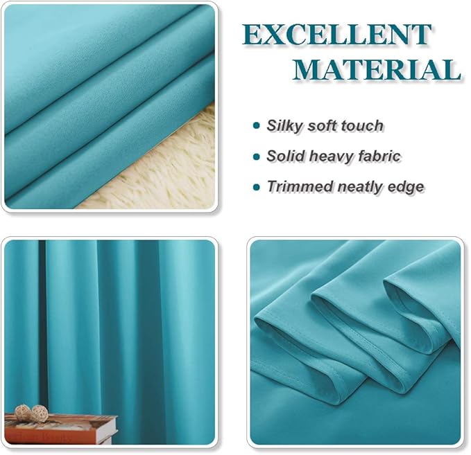 PONY DANCE Blue Curtains 72 inch - Light Blocking Curtain Panels Thermal Insulated Solid Rod Pocket Double Window Drapes for Living Room & Dining Room, W 42 in by L 72 in, Blue Mist, 2 Pieces