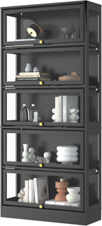 Display Cabinet with Acrylic Glass Doors,5-Tiers Curio Cabinet with LED Lighting for Collectibles, Collectibles Toy Organizers Rack & Display Shelf Display Case Storage Cabinet, Black