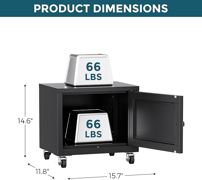 Small Printer Stand with Storage, Home Office Printer Table for Small Spaces, Under-Desk 3D Printer Stand with Wheels, for Office Copier and Fax Machine, Black