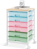 Rolling Cart with Drawers,Utility Cart with 6 Drawers,Rolling Storage Cart with Drawers and Wooden Tabletop & Lockable Wheel,Colorful