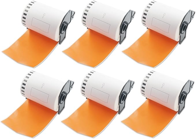 BETCKEY - Continuous Length Shipping Labels Replacement for Brother DK-2243 (4 in x 100 ft), Compatible with Brother QL Label Printers [6 Rolls/Continuous Labels, Orange]