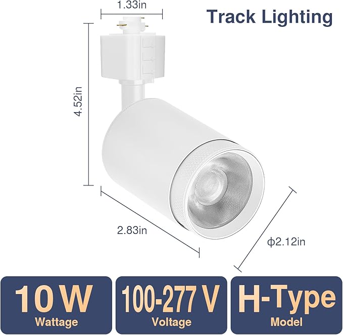 10W LED White Track Lighting Heads, H Type Track Lighting Rail Ceiling Spotlight for Accent Task Wall Art Exhibition Lighting, and Wall Art Display Illumination 3000K-5700K, CRI90+ (6-Pack