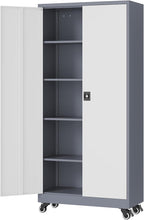 Metal Rolling Storage Cabinet-74.6” Tall Steel File Cabinets with Wheels Lockable Doors and Adjustable Shelves-Gray & White Steel Storage Cabinet for Home, School, Office, Garage