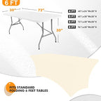 2 Pack 6 Ft Beige Spandex Table Cover Fitted Rectangular Tablecloth Stretchable Fabric Table Cloth 6 ft Wrinkle-Free for Party Tradeshows Banquet Weddings Cocktail