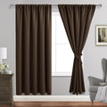JIUZHEN Blackout Curtains for Bedroom - Thermal Insulated Room Darkening Rod Pocket Curtains for Living Room, Set of 2 Panels with Tiebacks, 60 x 72 Inch Length, Brown