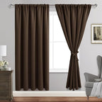 JIUZHEN Blackout Curtains for Bedroom - Thermal Insulated Room Darkening Rod Pocket Curtains for Living Room, Set of 2 Panels with Tiebacks, 60 x 72 Inch Length, Brown