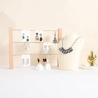 GemeShou 3 Tiers Beech Earring display stands for selling, Wooden Jewelry Shelf, Earring Storage Organizer, Brass earring holders with 42 holes for stud Dangle Hoop【Beech 3-Tier】