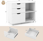 LOKO 3-Drawer File Cabinet, Mobile Printer Stand Cabinet with Adjustable Shelf, Rolling Lateral Filing Cabinet with Wheels for Letter, A4, Legal Size, for Home Office Organization (White)