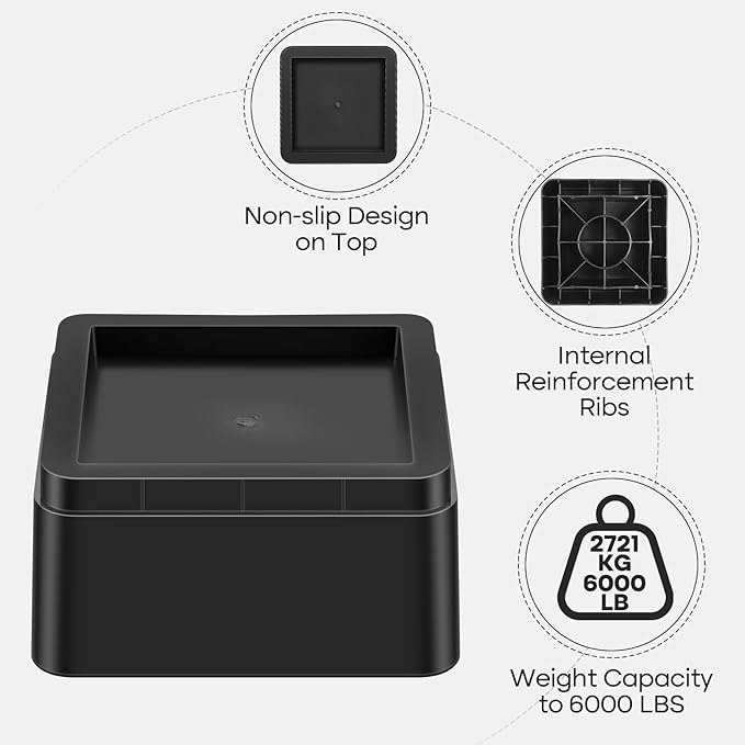 Oversized Heavy Duty Bed Risers & Furniture Risers - Stackable Supports 12000 Lbs,Furniture Lifter/Square Bed Raising Blocks for Sofas, Couches, Desks(Black 8 Pack, Fits Huge 5.5 inch × 3 inch)