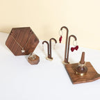 GemeShou 2 pcs walnut earring display stands for selling, cute earring hanger, wood hanging earring holder for boutique display【Y shape rectangle base-2pcs】