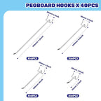 40Pcs 2" 4" 6" 8" Pegboard Display Hooks Assortment Set, Stainless Steel Garage Organization Peg Wall Hook Metal Slatwall Panel Hook Fit 1/8 and 1/4 Inch Pegboard for Retail Shop